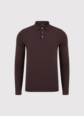 Brązowy sweter polo z bawełny merceryzowanej