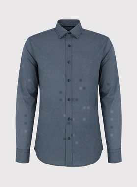 Granatowa koszula męska w geometryczny mikrowzór