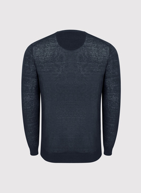 Granatowy lniany sweter