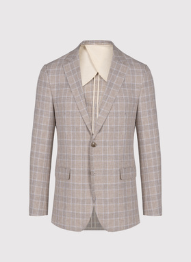 Beżowa marynarka w kratkę z lnem i bawełną