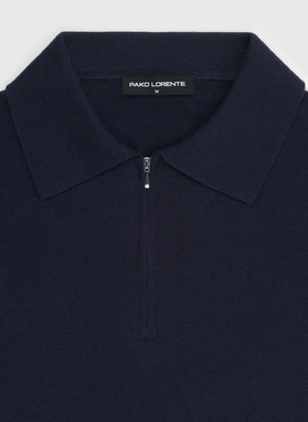 Granatowy sweter męski polo z zamkiem