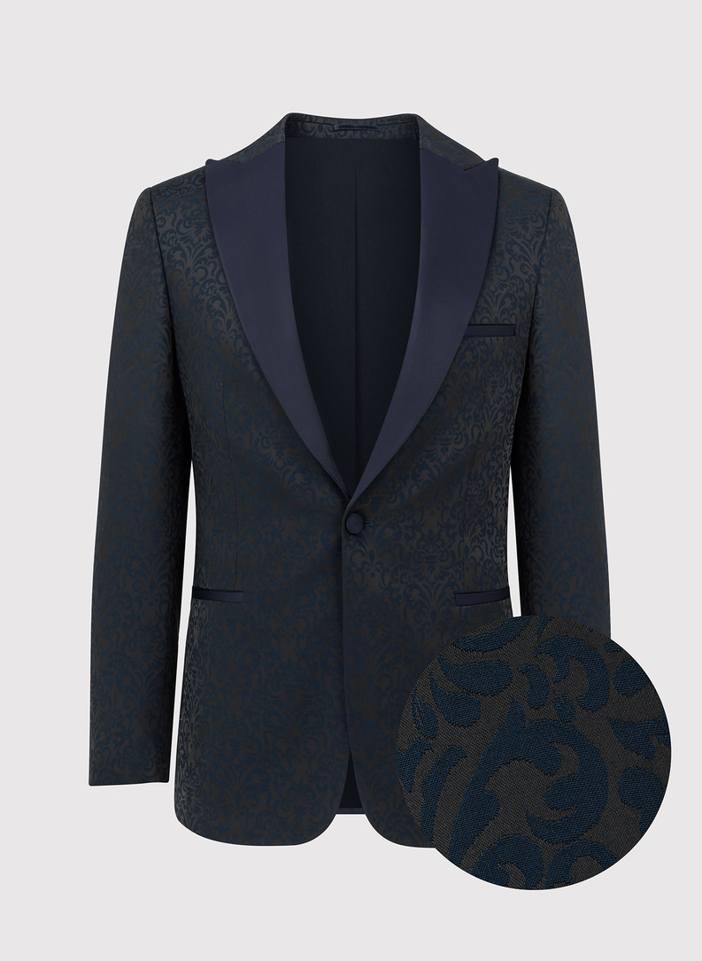 Granatowa żakardowa marynarka smokingowa 