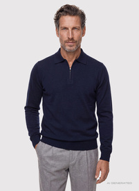Granatowy sweter męski polo z zamkiem