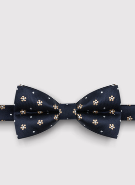 Granatowa mucha męska w srebrne i złote kwiatki i kropki