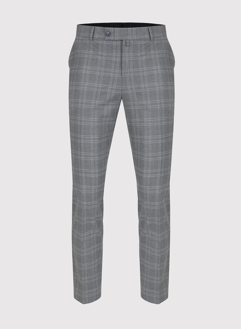 Szare spodnie garniturowe w kratkę