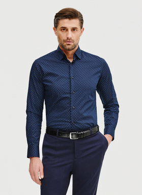 Granatowa koszula męska w mikrowzór