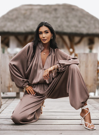 Komplet bluza i spodnie SATIN COZY mocca