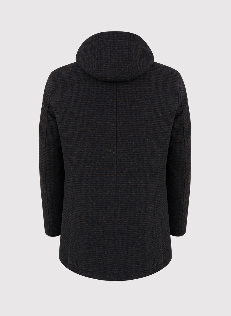 Czarno-brązowy płaszcz męski z odpinanym kapturem