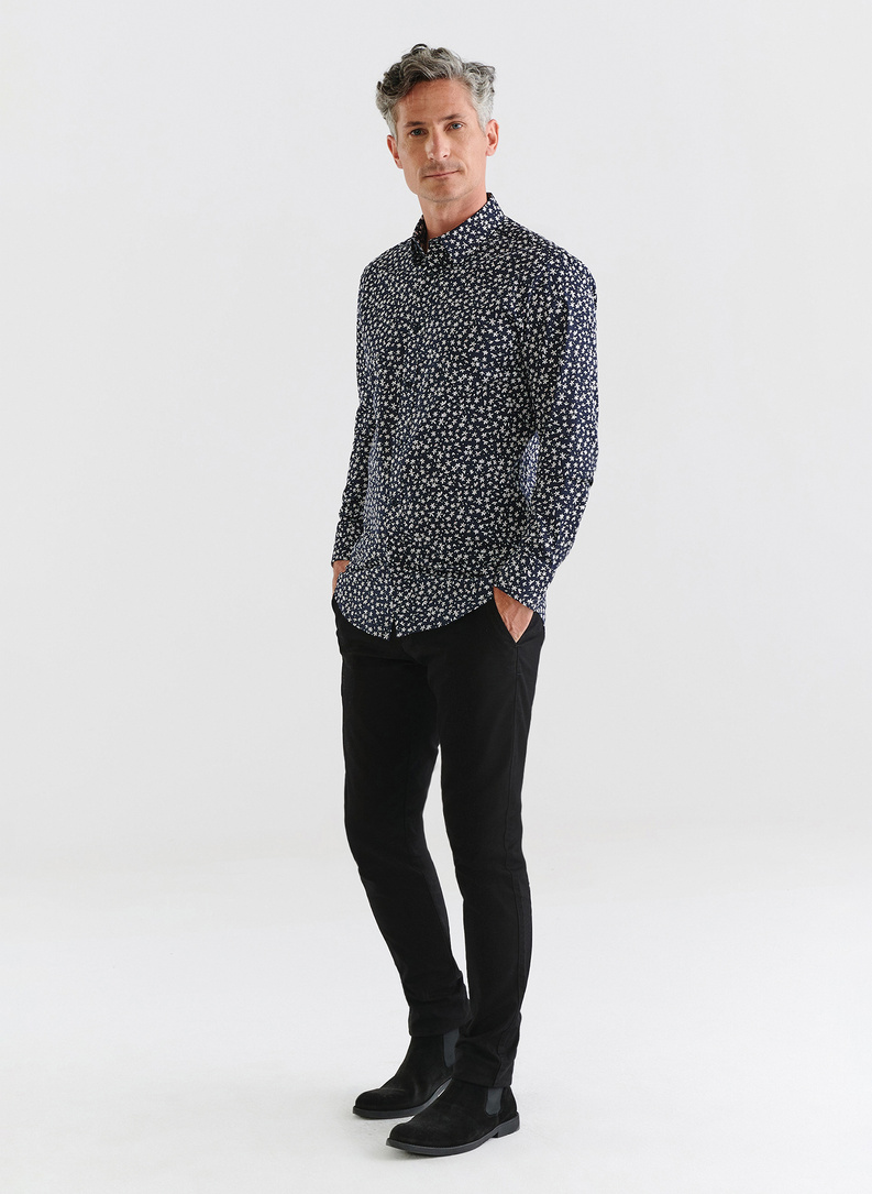 Granatowa koszula męska w kwiatki 