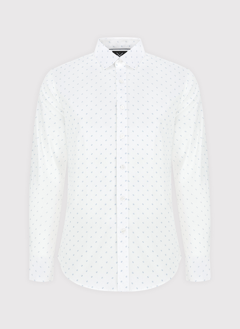 Biała koszula z długimi rękawami w mikrowzór