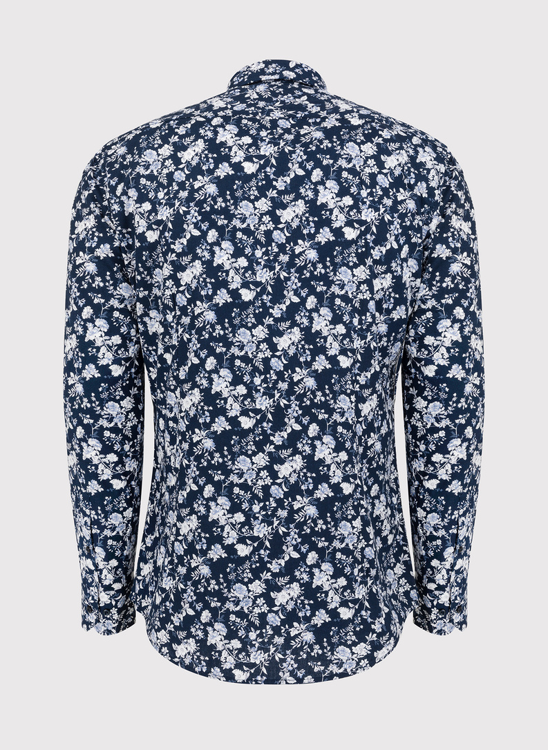 Granatowa kwiecista koszula