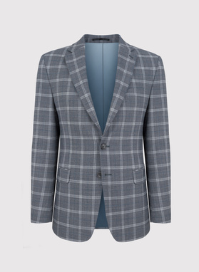 Szara marynarka garniturowa w kratę z wełną