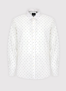 Biała koszula męska w granatowy drobny print