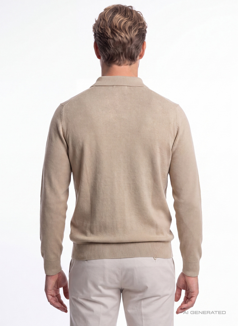 Beżowy sweter z kołnierzykiem polo