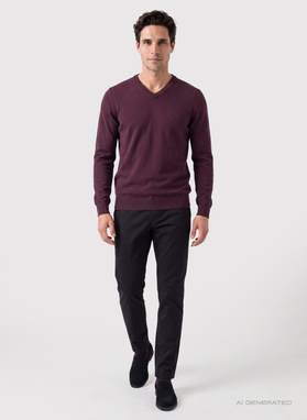 Ciemnofioletowy sweter v-neck