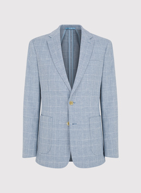 Niebieska marynarka z lnu w kratkę