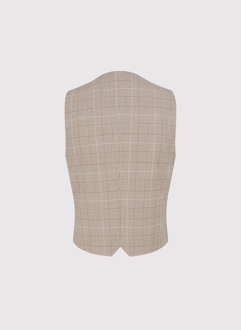 Beżowa kamizelka męska w mocną kratę