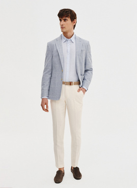 Niebieska marynarka z lnu w kratkę