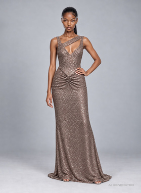 Długa cekinowa sukienka CRYSTAL FEVER MAXI DRESS beżowy