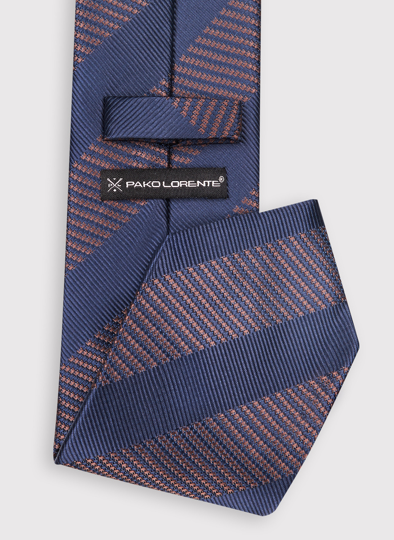 Granatowy krawat męski w skośne pasy