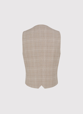 Beżowa kamizelka męska w mocną kratę