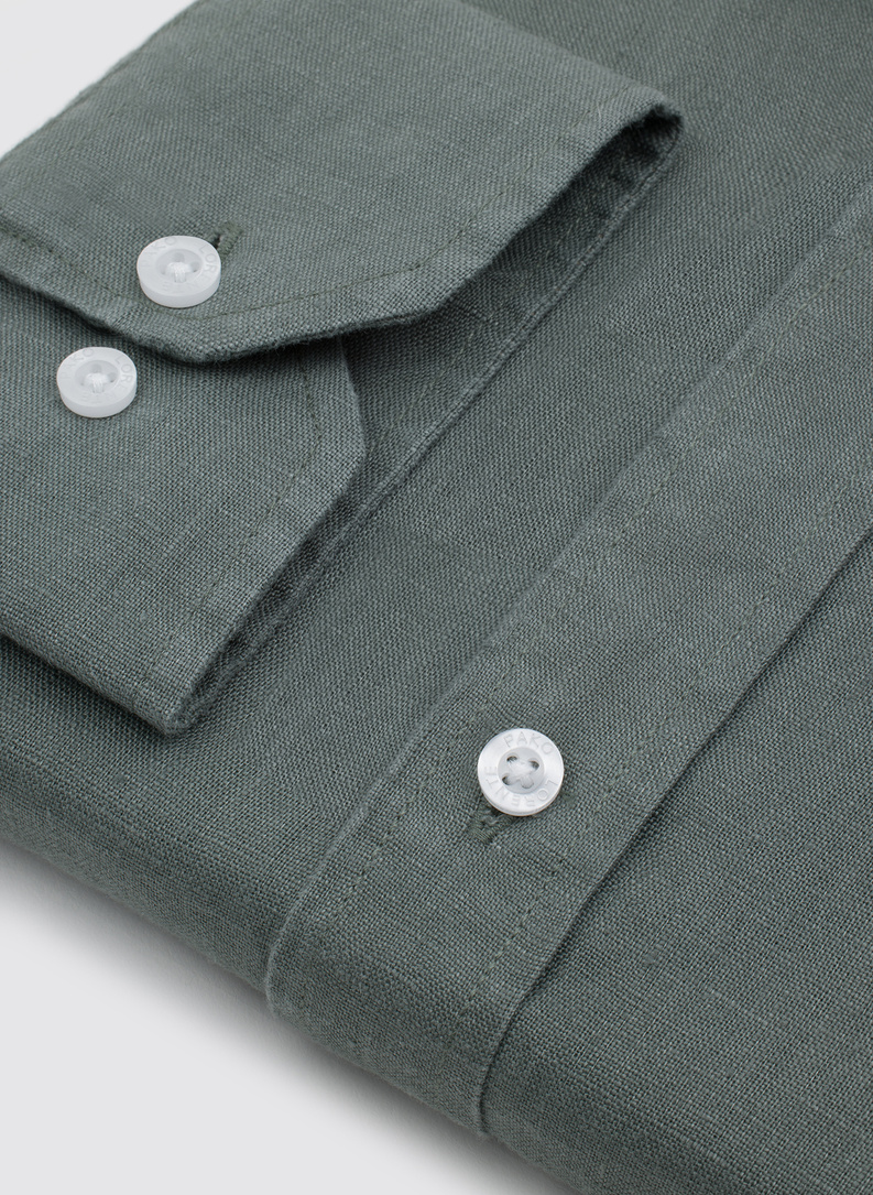 Lniana koszula męska w kolorze zielonym