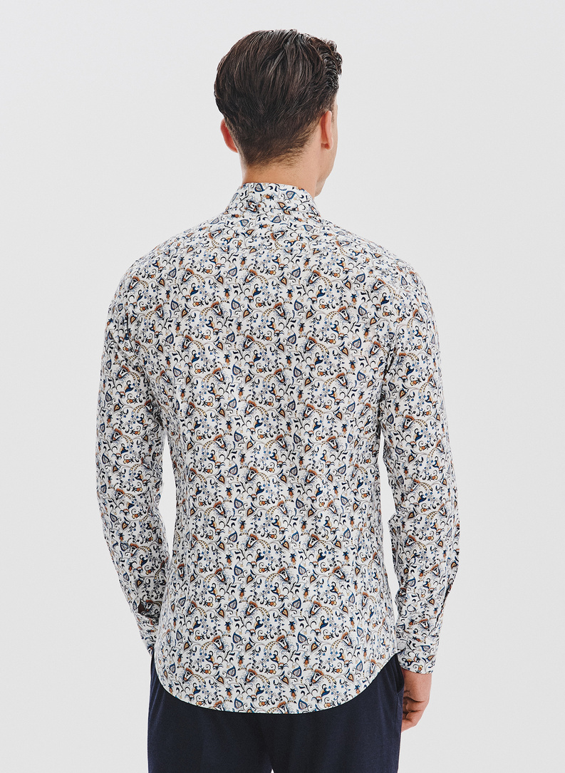 Biała koszula męska kolorowe kwiaty