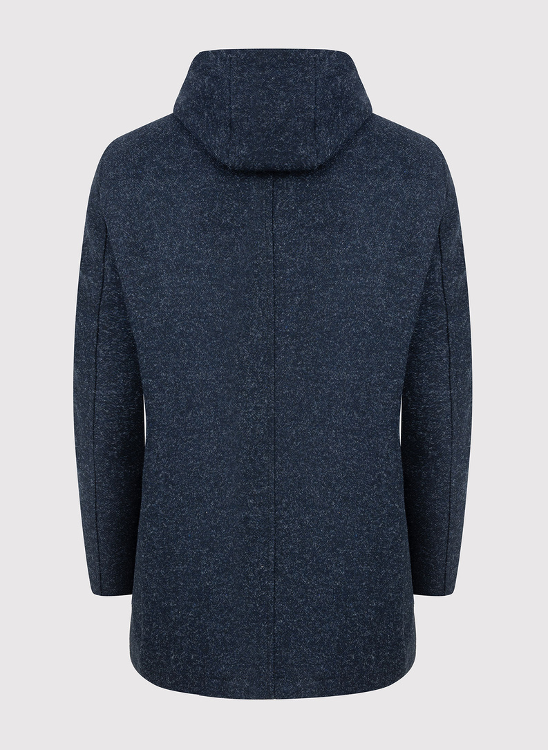 Granatowy płaszcz męski z odpinanym kapturem