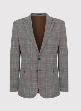 Szara marynarka casualowa w brązową kratę