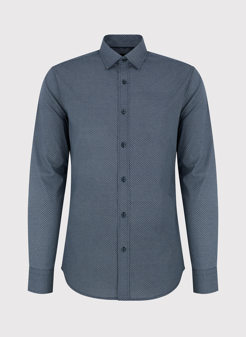 Granatowa koszula męska w geometryczny mikrowzór