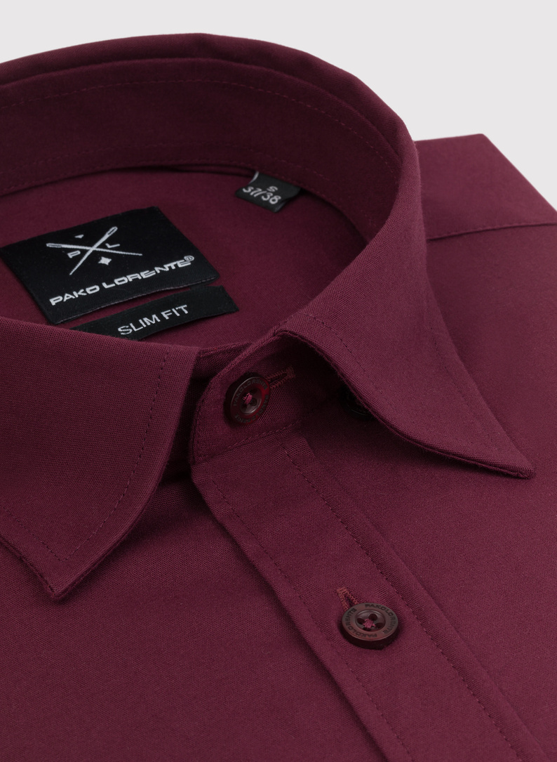 Bordowa gładka koszula męska 