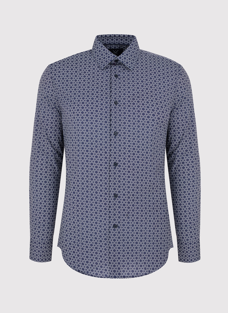 Granatowa koszula męska w biały wzór