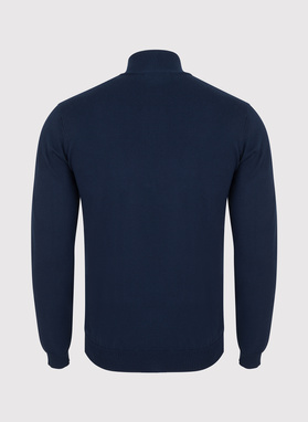 Granatowy sweter z wysoką stójką zapinaną na zamek
