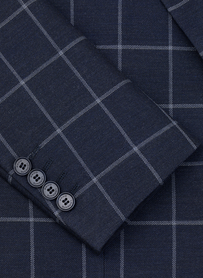 Casualowa granatowa marynarka w jasną kratę