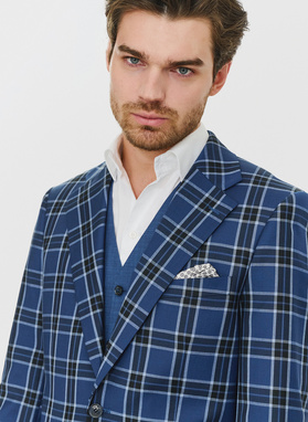 Granatowa marynarka w kratę