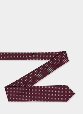 Jedwabny bordowy krawat w srebrne kropeczki