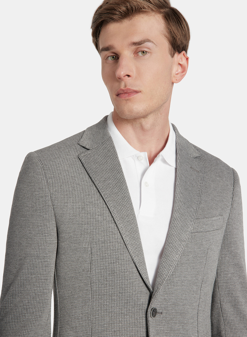 Szara marynarka w pepitkę z dzianiny