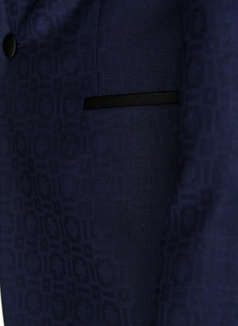 Granatowa żakardowa marynarka smokingowa