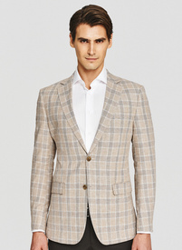 Beżowa marynarka w kratkę z lnem i bawełną