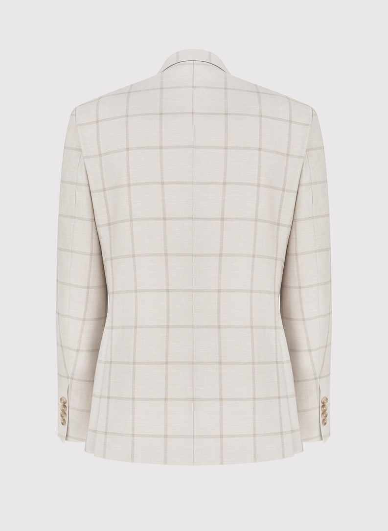 Beżowa marynarka męska w kratę Windowpane