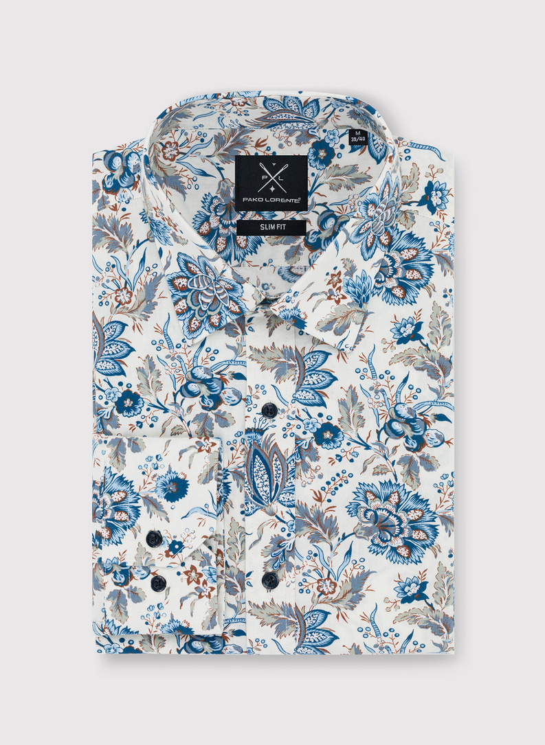 Beżowa koszula męska w kwiatowy print