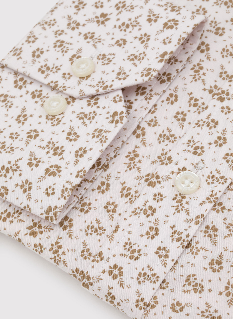 Biała koszula męska w kwiatowy beżowy print