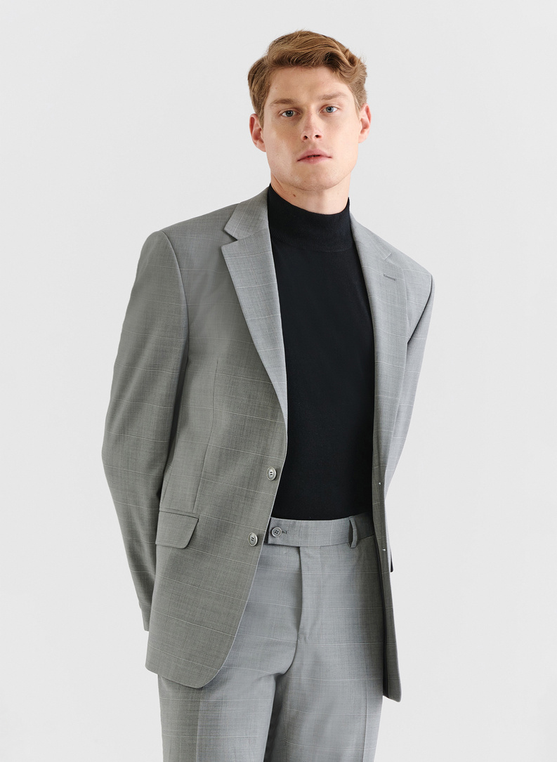 Szara marynarka garniturowa w delikatną kratę