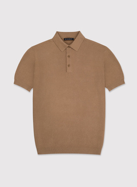 T-shirt polo o ciekawej fakturze w kolorze ciepłego brązu