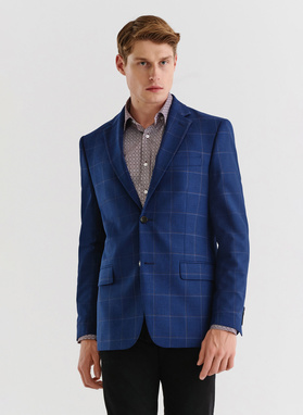 Granatowa marynarka casualowa w kratę