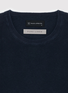 Granatowy lniany sweter