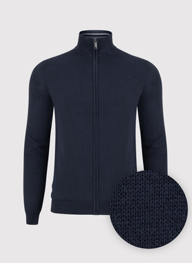 Granatowy rozpinany sweter męski ze stójką