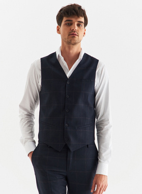 Granatowa kamizelka garniturowa w kratę Windowpane