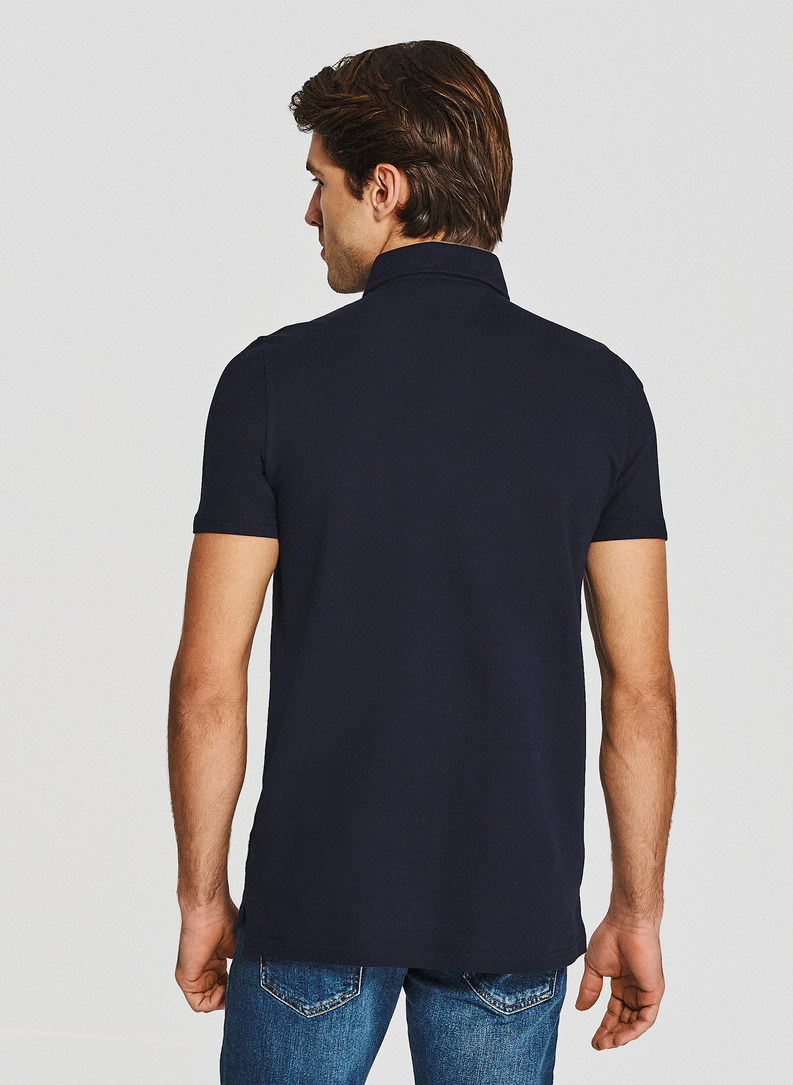 Granatowy t-shirt polo z bawełny