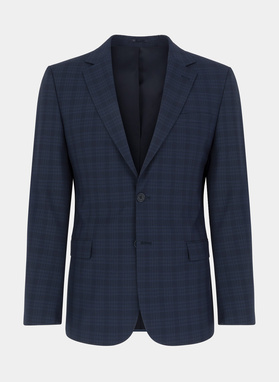 Granatowy garnitur w delikatną kratę